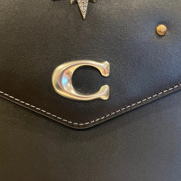 Coach Essential Clutch Black Crossbody Chain Customized with Rexy Rainbow Stars
